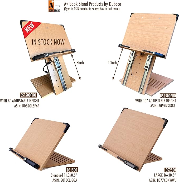 A+ Book Stand BS1500 11.8x8.5 Portable Adjustable Foldable Bookstand Holder for Reading Hands Free Large Thick Heavy Textbooks Cookbooks Tablets