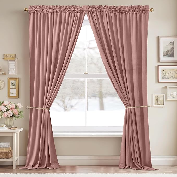 StangH Pink Velvet Curtains for Nursery Bedroom, Room Darkening Privacy Protect Window Treatment Home Decoration for Living Room/Girls Bedroom/Spa/Office, W52 x L84, 2 Panels
