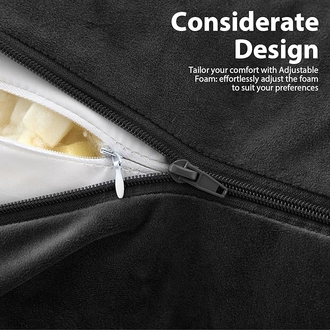 IPYNBAP Reading Pillow with Arms for Adult, Back Pillow for Bed Sitting Up, Shredded Memory Foam Backrest Pillow with Pockets & Removable Washable Cover, Lounging, Watching TV, Reading(24inch Black)