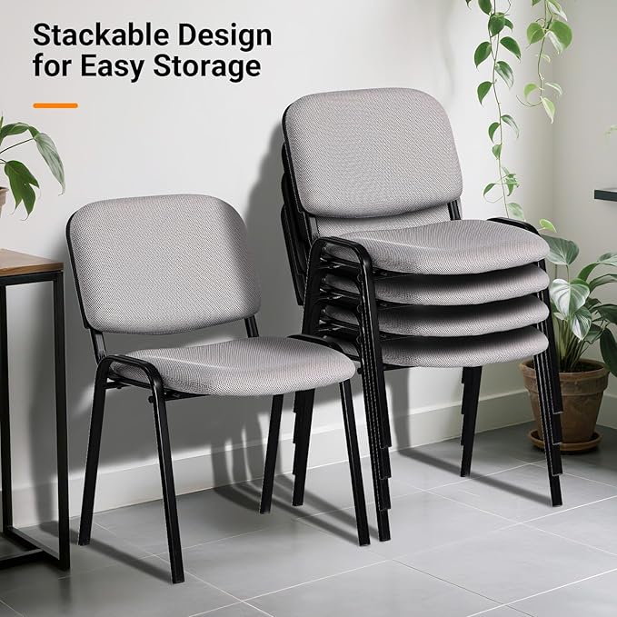 VINGLI Waiting Room Stacking Chairs, 5-Pack Mesh Church Conference Stackable Chair Set, for Office Guest & Reception Meeting Rooms, Lobby, Simple&Space-Saving, Mesh-Grey