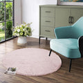 Latepis Fuzzy Light Pink Round Rug 4ft Soft Faux Rabbit Fur Washable Non-Slip Shaggy Furry Rug for Living Room Cute Throw Rugs for Bedroom Playroom Nursery Dorm