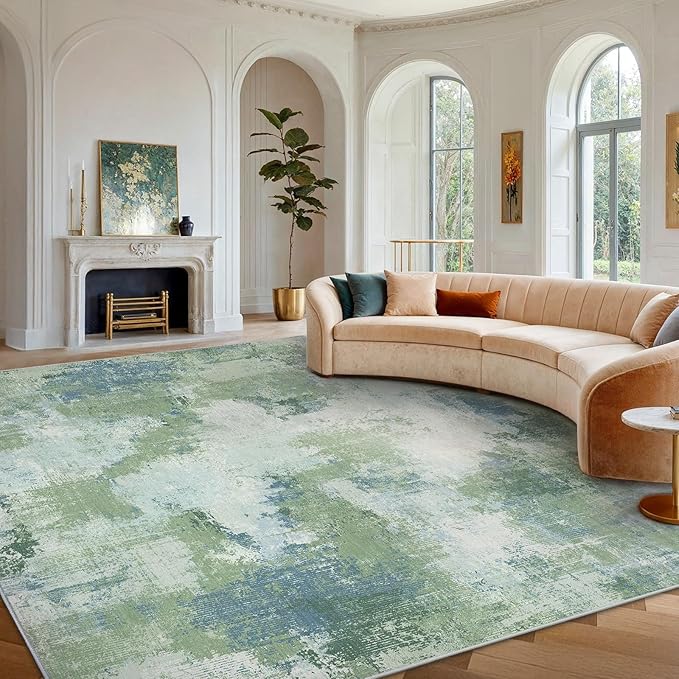 AMADA HOMEFURNISHING 8x10 Area Rugs for Living Room, Modern Abstract Washable Rug with Non-Slip Backing & Low Pile, Large Rug with Abstract Pattern for Bedroom, Dinning Room, Home Office, Green