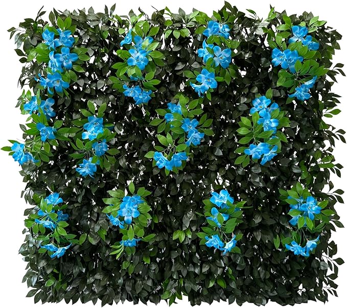 Sumery Expandable Fence Privacy Screen for Balcony Patio Outdoor,Decorative Faux Ivy Fencing Panel,Artificial Hedges (Single Sided Leaves) (4, Branches -Blue Fowers)