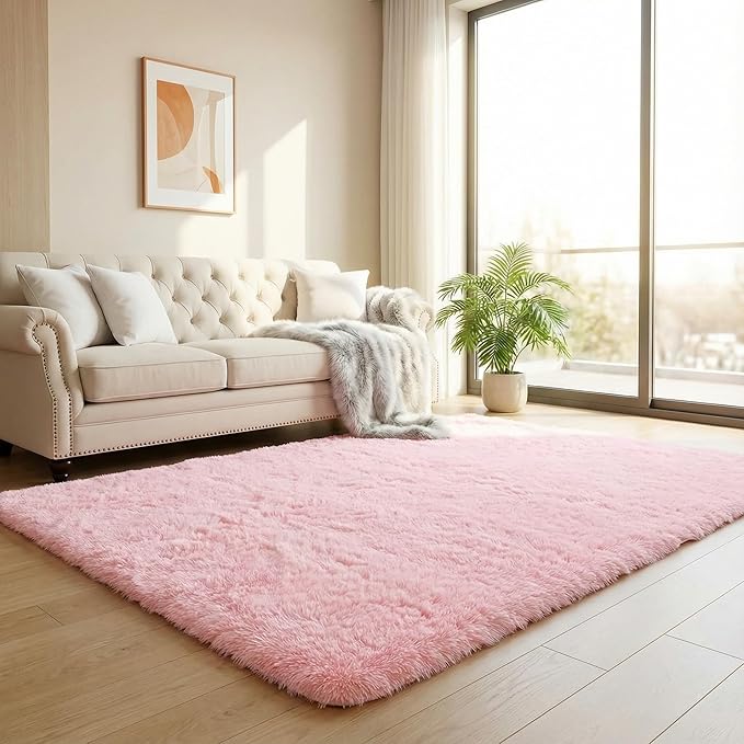 duduta 6x9 ft Pink Rectangle Fluffy Rug, Shag Fuzzy Plush Rectangle Carpet for Bedroom Nursery Living Room Home Decor