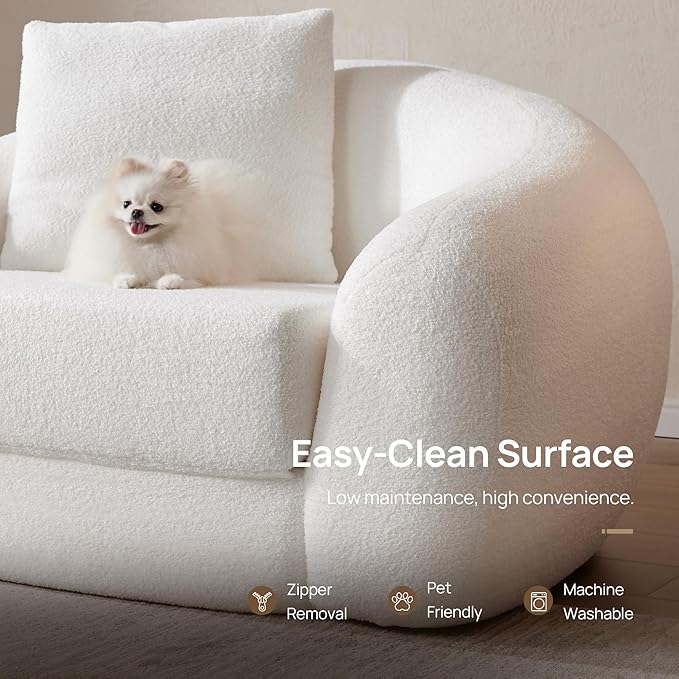 SICOTAS 49.9" Curved Convertible Sofa Couch Bed for Living Room Futon Cloud Boneless Sleeper Chair Pull Out Floor Couch with Deep Seat Single Sofa Foam Lounger No Assembly for Bedroom Apartment, White