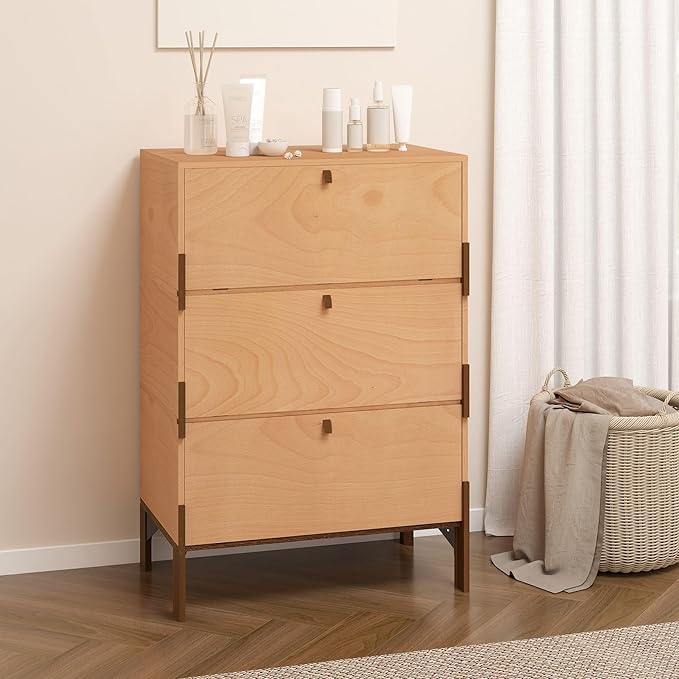 Stackable 3 Drawers Dresser, Customizable Chest of Drawers for Bedroom, Living Room, Hallway, Entryway, Easy Assembly Wood Furnitures Cabinet, 24 inch Width Beech Color