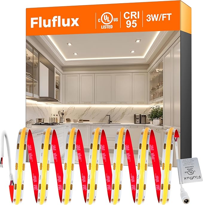 COB LED Strip Lights Neutral White 3500K, 24V DC Premium Tape Light with Strong 3M VHB Tape, CRI 95, UL Listed, Cuttable, Dimmable, for Living Room, Stairs, Shelves (NO Power Supply)