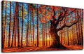 Yearainn Large Canvas Wall Art Forest Sunset Canvas Pictures Red Leaf Trees Landscape Contemporary Nature Picture for Living Room Bedroom Home Office Wall Decor Framed Ready to Hang 24" x 48"