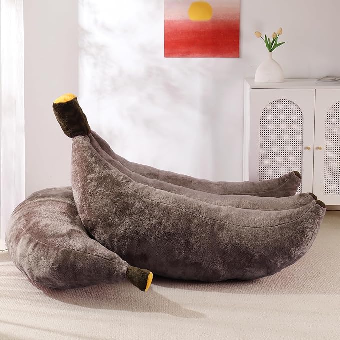 Banana Bean Bag Chair with Ottoman, Floor Sofa Bed with Footrest, Comfy Convertible Lounger for Adults, Plush Couch for Bedroom, Living Room or Dorm, L-Coffee