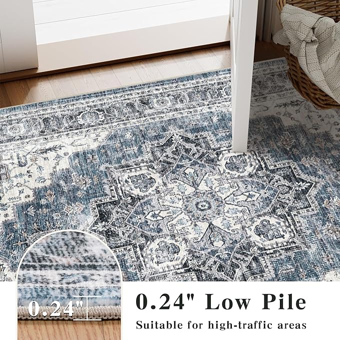 8x10 Area Rugs for Living Room Ultra-Soft Washable Rug Vintage Distressed Boho Area Rug, Non-Slip Low Pile Stain Resistant Carpet for Bedroom Dining Room Kitchen Office