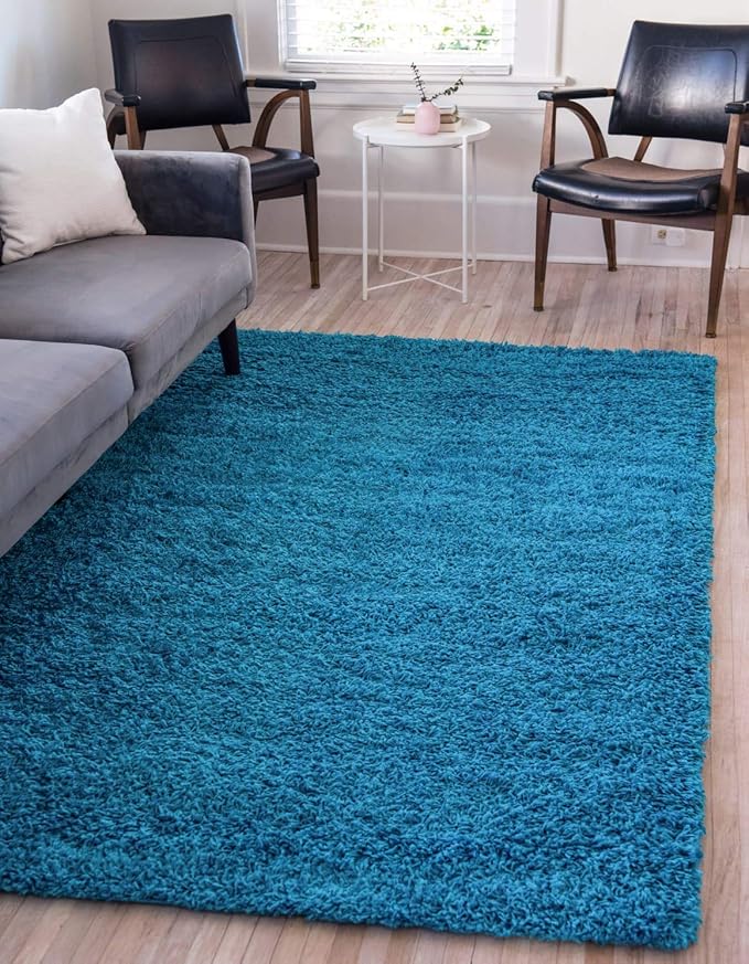 Unique Loom Solid Shag Collection Area Rug (3' 3" x 5' 3" Rectangle, Turquoise)