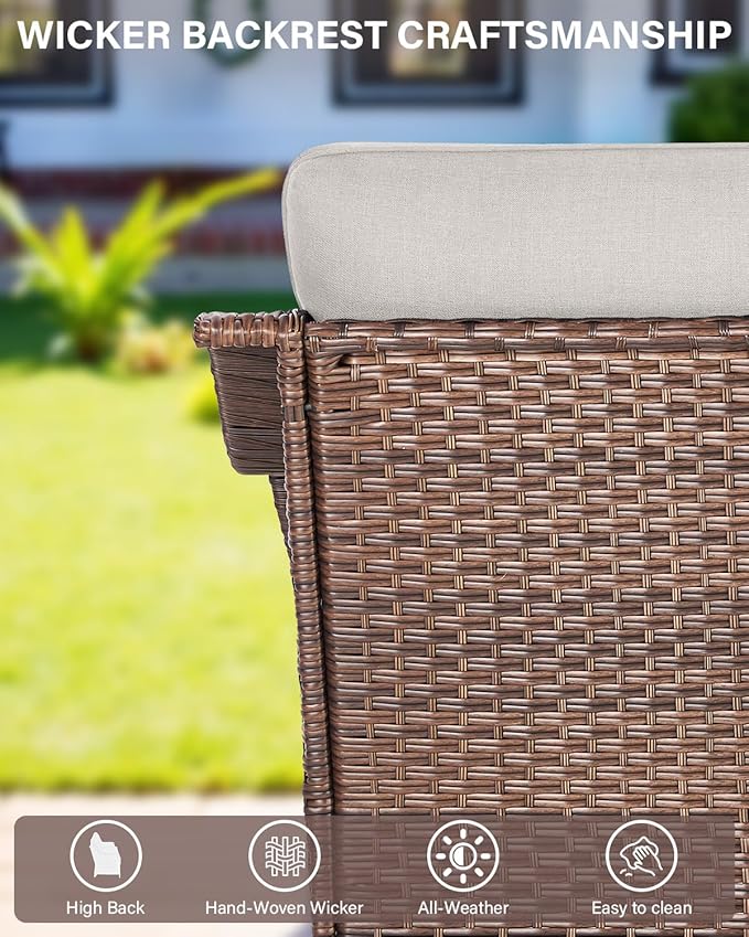 10 Piece High Back Outdoor Patio Furniture Set - Patio Conversation Set with Swivel Rocker Outdoor Chairs Set of 4 and 3 Seater Sofa, Wicker Ottoman and Coffee Table for Garden Backyard