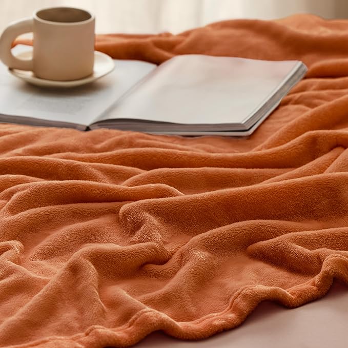 Bedsure GentleSoft Fleece Blanket Twin Size Burnt Orange - 300GSM Lightweight Plush Fuzzy Cozy Soft Warm Blanket for Bed, Sofa, Couch, Travel, Camping, 60x80 inches