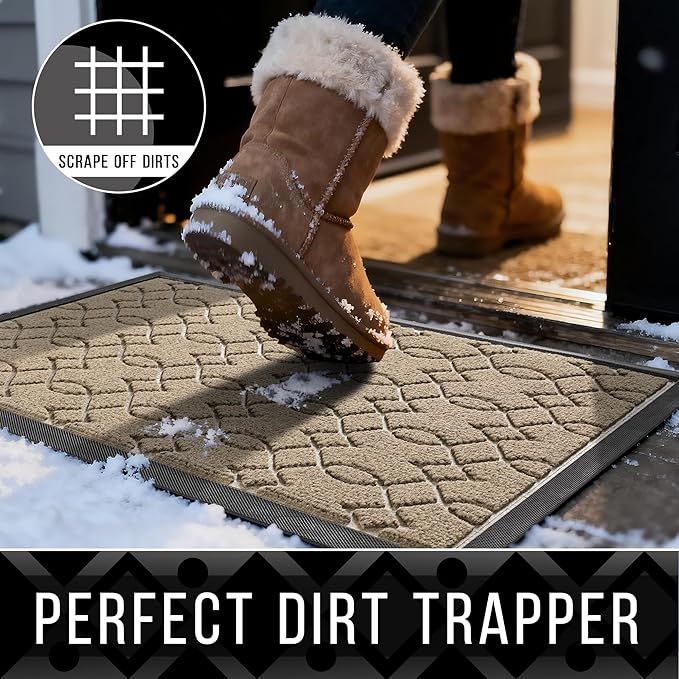 Yimobra Large Door Mat 47x24, All-Season Waterproof Doormat Outdoor Entrance, Heavy Duty Non-Slip Outside Door Mat for Garage Patio Proch Entryway Indoor, Easy Clean, Light Beige