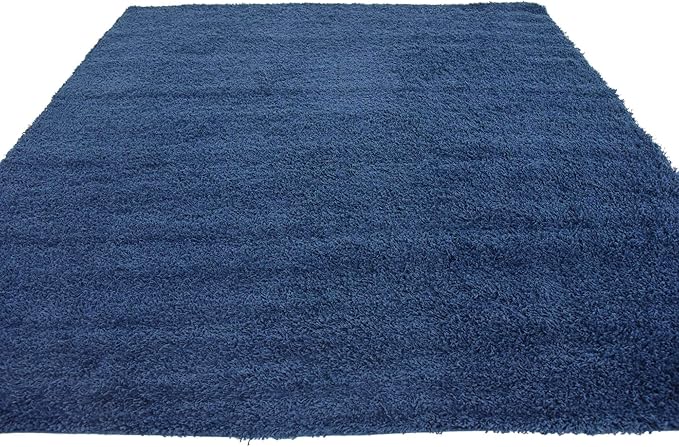 Unique Loom Solid Shag Collection Area Rug (8' 2" Square, Sapphire Blue/ Navy Blue)