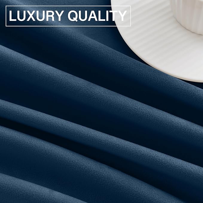 StangH Navy Blue Velvet Curtains - Elegant Thick Velvet Texture Blackout Window Drapes with Rod Pocket for Kitchen/Study Room, W52 x L63 inch Per Panel, Set of 2
