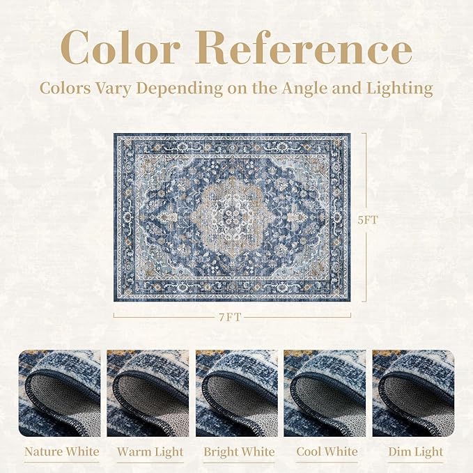 PADOOR 5X7 Area Rug,Rugs for Living Room,Soft Blue Rugs for Bedroom,Machine Washable Rug Non Slip Carpet for Dining Room Living Room Bedside Office