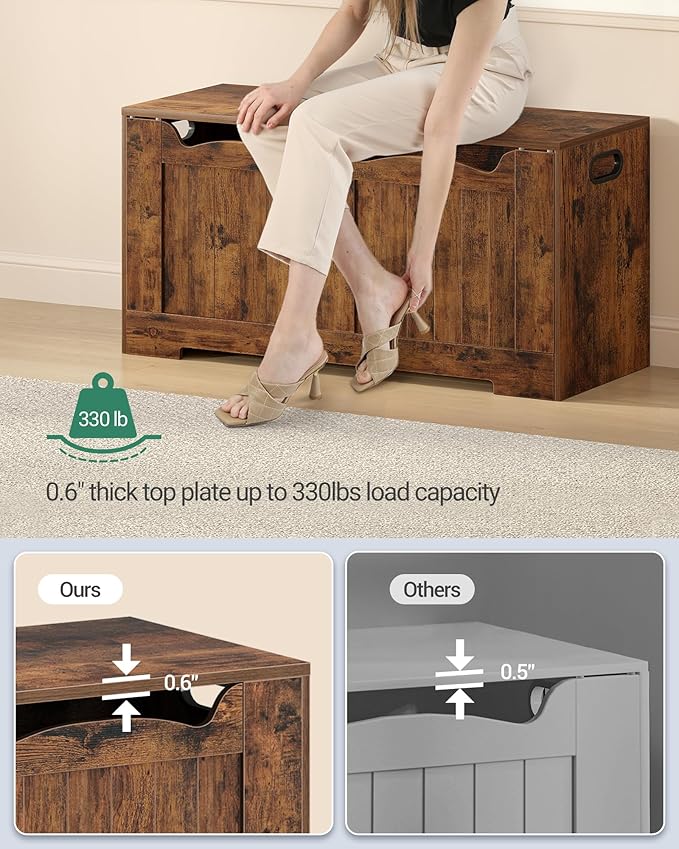 Hzuaneri 39.4" Storage Chest, Storage Bench Trunk with 2 Hinge, Wooden Box, Lift-Top Chest Organizer, Shoe Bench for Entryway, Bedroom, Living Room, Rustic Brown SB01001X
