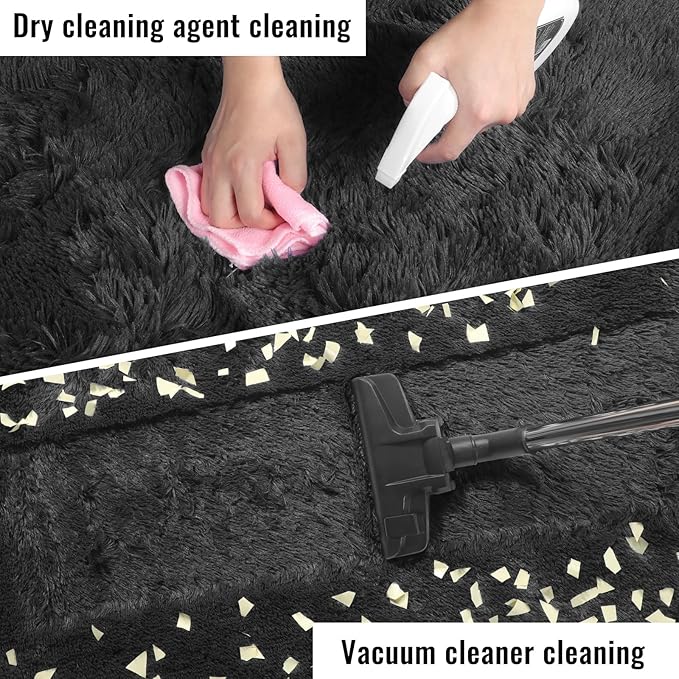 PAGISOFE 6x9 Fluffy Bedroom Rugs Black Modern Living Room Machine Washable Area Rug Fuzzy Shaggy Carpet Indoor Plush Nursery Rugs for Kids Room Furry Floor Rug for Boys Carpet for Teen Dorm Room Decor