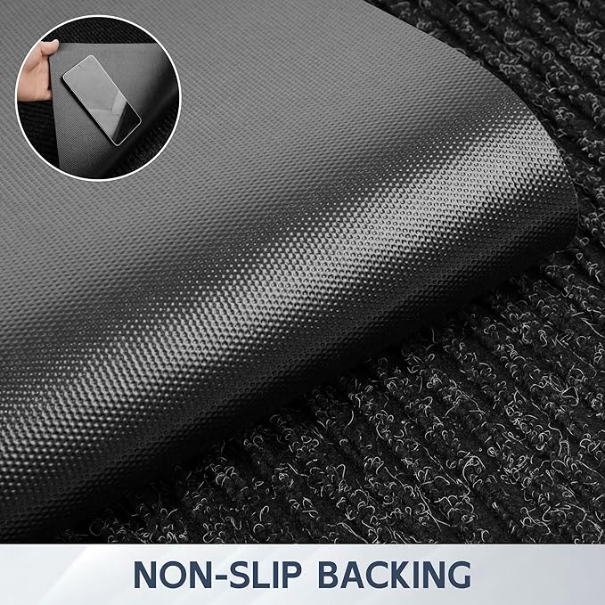 Front Door Mat, 48" x 36" Heavy Duty Indoor Outdoor Doormat, Non-Slip Welcome Mats for Entryway, Rubber Backing Low Profile Commercial Door Mats, Black Stripe