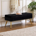 Velvet Storage Bench with Gold Legs& Nailhead Trim, 40" Wide Upholstered Modern Bedroom Bench for End of Bed, Tufted Ottoman for Entryway Living Room Dining Room (Black, 40" Wide)