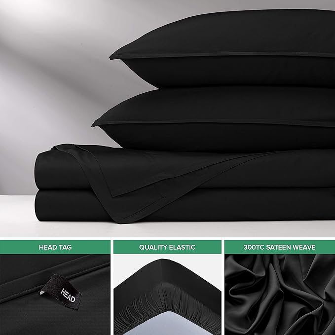 Pure Bamboo Full Sheets, Genuine 100% Organic Viscose Derived from Bamboo Bed Sheet Set, Luxuriously Soft & Cooling, Double Stitching, 2 Year Quality Promise (Full, Black)