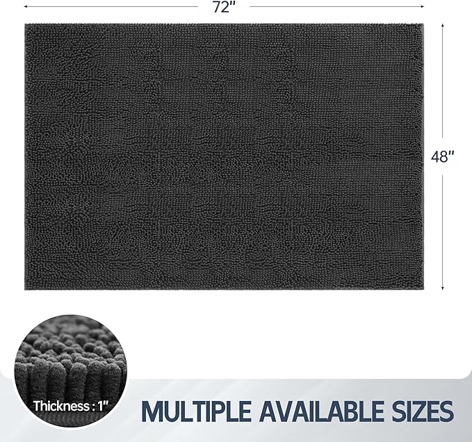 Dog Door Mat for Muddy Paws, 72" x 48" Chenille Absorbent Front Door Mat Inside, Large Runner Mud Mat for Dogs, Trap Dirt Washable Non Slip Outdoor Indoor Entrance Doormats, Grey