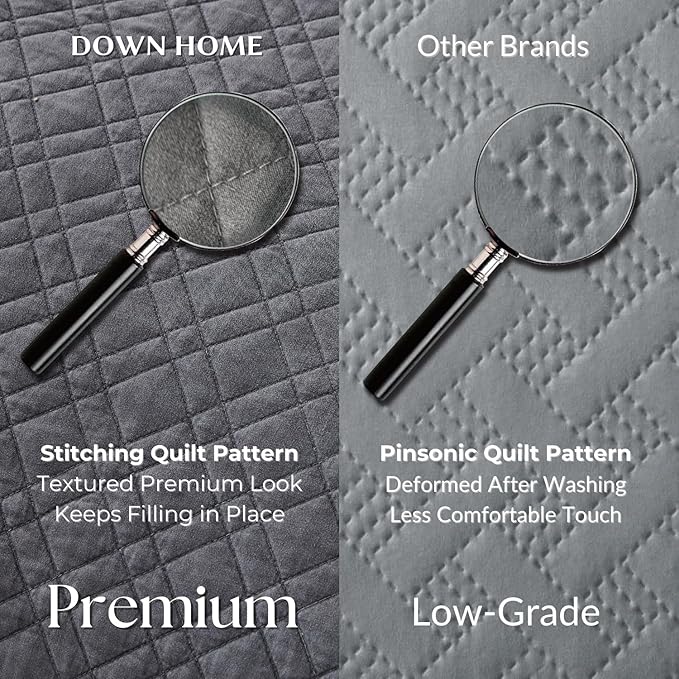 Cali King Quilt Set with Shams Lightweight Quilted Bedspread Coverlet Thin Comforter Bed Cover Vintage Washed Quilted Blanket for All Season, Brushed Microfiber Diamond Stitching, Ash Gray, 111"x92"