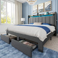 Allewie Vertical Tufted Full Size Upholstered Platform Bed Frame with 2-Tier LED Storage Headboard & 2 Storage Drawers, USB & Type-C Charging Ports, Noise-Free/No Box Spring Needed, Dark Grey