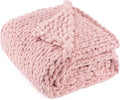 Chunky Knit Throw Blanket 50"X 60", 100% Handmade with Soft Chenille Yarn, 4.4lbs Thick Cable Knitted Blankets, Large Rope Knot Crochet Throws for Couch Sofa Bed Home Decor, Dusty Pink