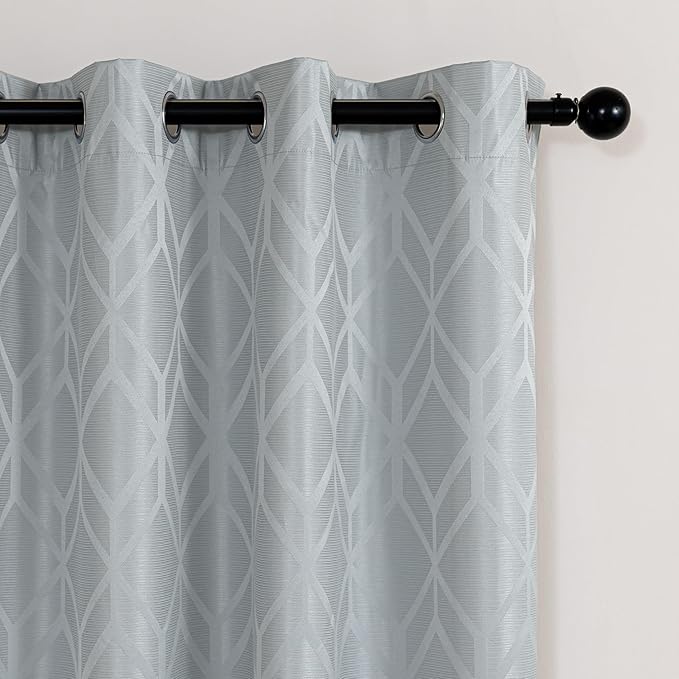 Amazon Basics Jacquard 2-Piece 100% Blackout Curtains, Living Room and Bedroom Drapes, Thermal Insulated Window Treatment, 42"x72", Light Grey