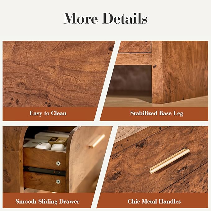 Night Stand Set of 2 [Unique Curved Profile] [FSC-Certified Wooden Board] 1-Drawer and 1 Storage Shelf Nightstand 24" H Metal Handle Modern Bedside Table Side Table End Table