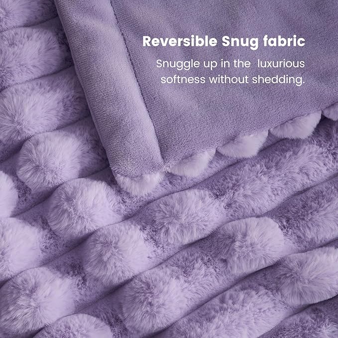 Cozy Bliss Faux Fur Throw Blanket for Couch, Cozy Warm Plush Striped Blanket for Sofa Bedroom Living Room, 108 * 90 Inches Lavender