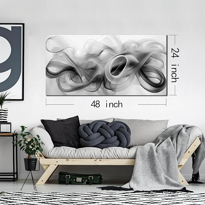 JuhaiArt Abstract Wall Art Black Picture Art Black Wall Decor White Wall Art Canvas for Living Room Bedroom Home Office Prints Artwork 24" x 48"