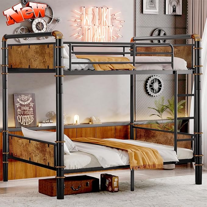 Higher Quality & Stronger Heavy Duty Metal Bunk Bed Frame Twin XL Over Twin XL Size for Adults Teens, Thickened More Stable Steel Bunkbed