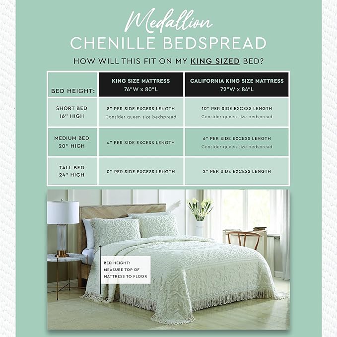 Beatrice Home Fashions Medallion Chenille Bedspread, King, Charcoal
