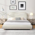 Queen Size Upholstered Platform Bed Frame, Modern Cloud Bedframe with Headboard, Low Profile Bed Floor Bed Frames with Soft Rounded Corners, No Box Spring Required, Easy Assembly, Chenille Cream