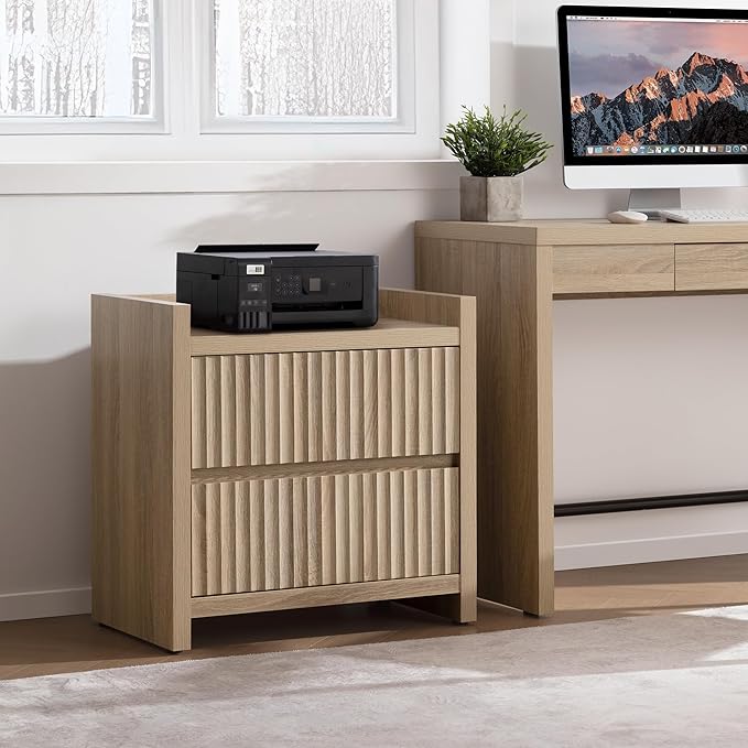 SICOTAS Night Stands Set of 2-Fluted Nightstands with Charging Station- Large Nightstand Bedside Table End Table with 2 Drawers, 25" Tall Mid Century Modern Night Stand for Bedroom, Sofa Side