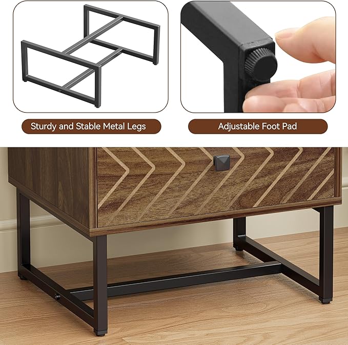 Modern Nightstand Set of 2,Morden Night Stand with 2 Drawers,End Tables with Storage,Bedside Tables for Bedroom,Walnut