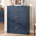 LEYAOYAO Fluted 5 Drawers Dresser Set of 2, 41" Tall Modern Chest of Drawers with Metal Handle, Curved Profile Dresser TV Stand, Wooden Drawer Organizer for Bedroom, Living Room, Hallway, Lightgrey