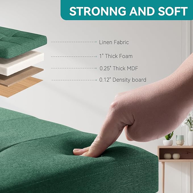 BRIAN & DANY Ottoman with Storage, Small Storage Ottoman for Dorm, Linen Folding Ottoman Foot Stool with Legs for Living Room and Bedroom, 15"x15"x15" - Dark Green