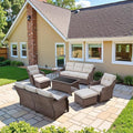 Belord High Back Wicker Outdoor Furniture - 8-Piece Patio Conversation Set with Swivel Rocker Glider Patio Chairs Set of 2 and Rattan Couch, Coffee Table and Ottoman for Lawn Backyard Porch Garden