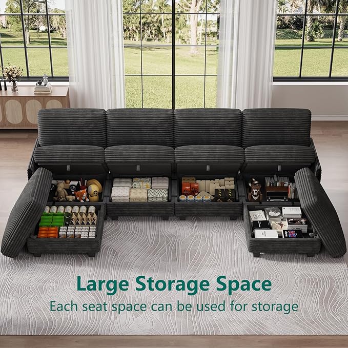 Modular Sectional Sofa with Adjustable Backrest,Large Convertible L/U-Shaped Sleeper Couch for Living Room,Cloud Sofa Bed Modern Reversible Design,Black