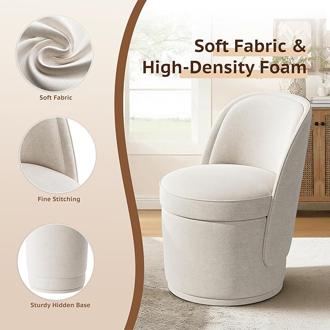 Swivel Accent Chair Set of 2, 360° Swivel Round Chair with Hidden Storage, Vanity Chairs, Modern Small Barrel Armchair for Living Room/Bedroom, Beige