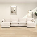 ROWHY 148'' Sectional Cloud Couch with 2 Ottomans, Oversized 4 Seat Sleeper Sofa with 2 Throw Pillows, Convertible Upholstered U Shaped Cozy Sofa Furniture Set for Living Room and Office, Beige