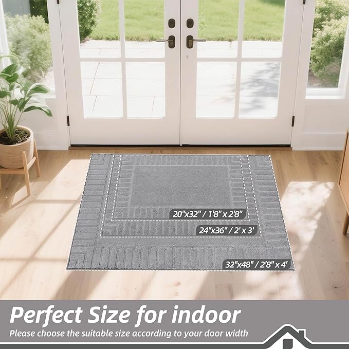 BEQHAUSE Door-Mat Non-Slip Front Doormat Low-Profile Entrance Mats for Front Door Entry Resist Dirt Washable Doormat Absorbent Entryway Door Mat,Light Grey,32"x48"