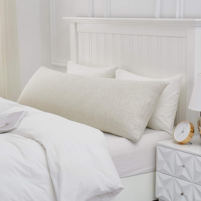 Oubonun 100% Jersey Cotton Body Pillow Cover with Zipper - Luxury Soft Removable Pillow Case - Long Fuzzy - Knitted (Cream, 21"X54")