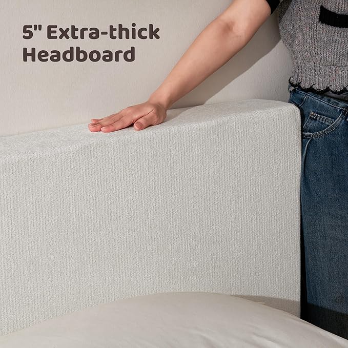RECCI Cloud Upholstered California King Bed Frame with Headboard, 5 Inch Foam Padded Platform, No Box Spring, Easy Assembly (Snow White)