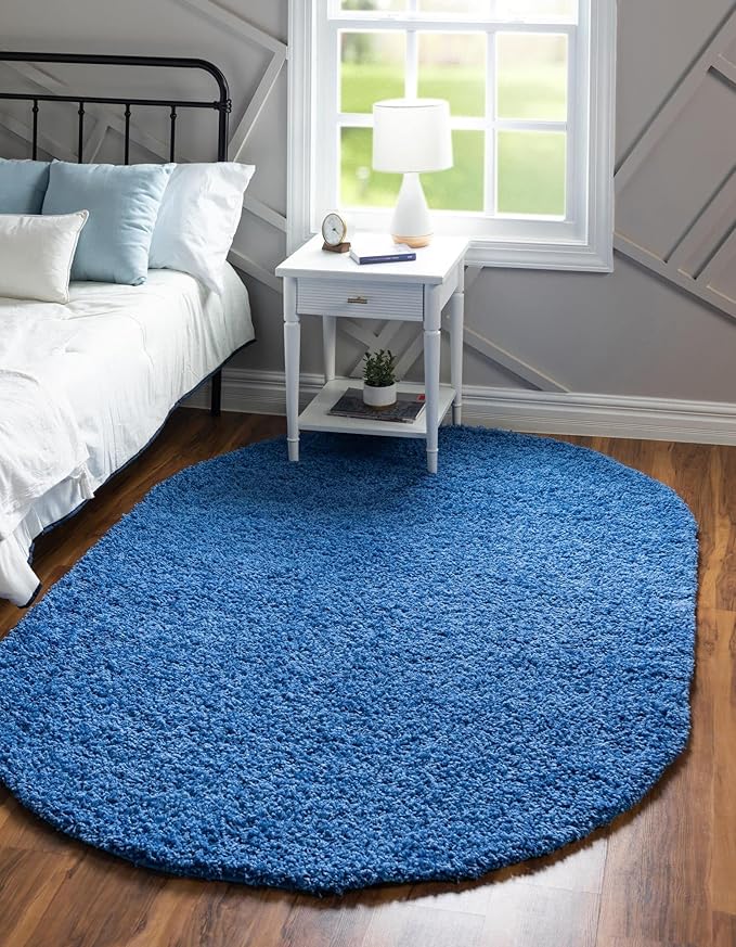 Unique Loom Solid Shag Collection Area Rug (5' 3" x 8' Oval, Periwinkle Blue)