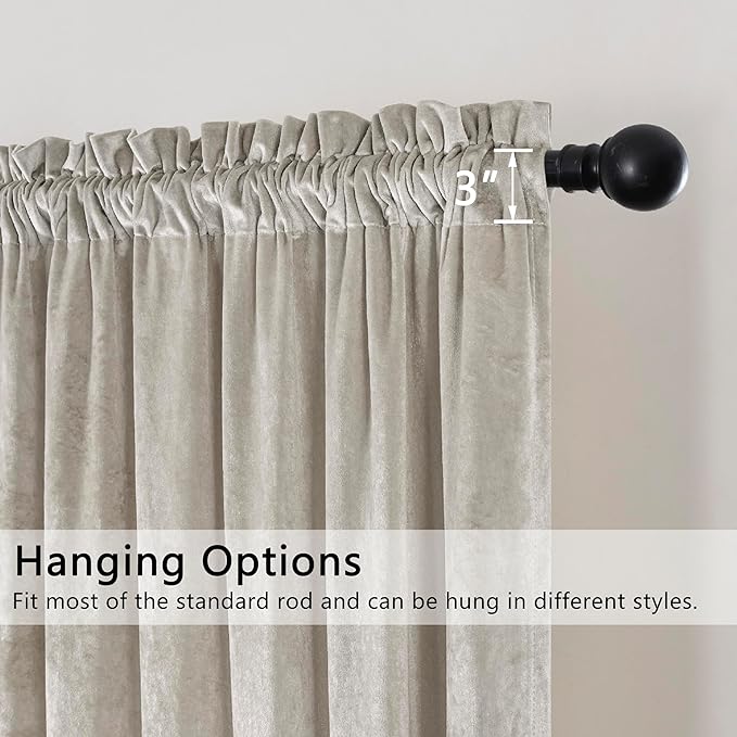 SMILETIME Ivory White Crushed Velvet Curtains 52x84inch Rod Pocket Luxurious Thermal Insulated Soundproof Drapes Soft and Durable Light-Filtering Window Treatments for Living Room Bedroom, 2 Panels